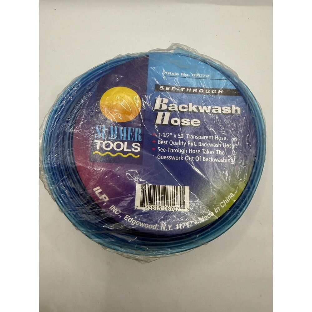 NEW Summer Tools See-Through Backwash Pool Hose 1-1/2" X 50' PVC Blue Flexible